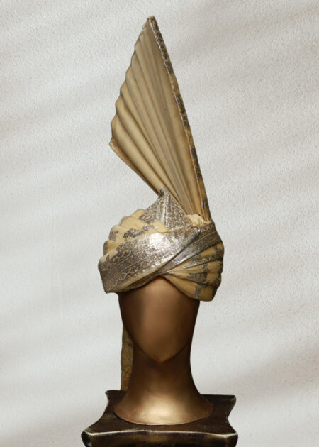 Golden Turban for Wedding Ivory Gold side Cut Sherwani