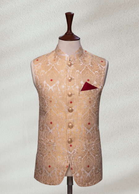 Golden and Red Waistcoat Firozi Waistcoat With Gold Embroidery