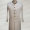 Off White Sherwani with Golden Embroidery Collar Plain Off-White Sherwani