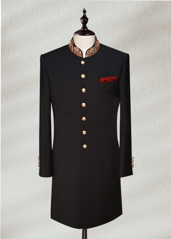 Traditional Black Sherwani Black Angrakha Sherwani