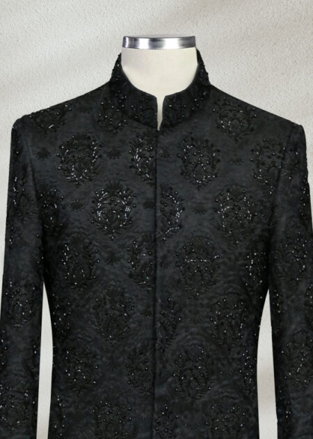 Traditional Embroidered Black Sherwani Traditional Embroidered Black Sherwani