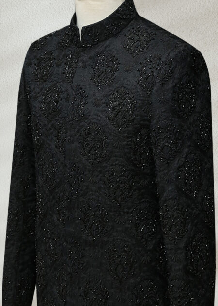 Traditional Embroidered Black Sherwani Traditional Embroidered Black Sherwani