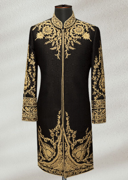 Black And Golden Embroidered Sherwani Paisley Embroidered Sherwani