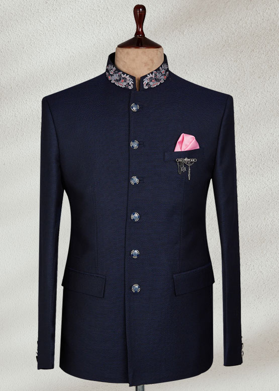 Buy Dark Blue Embroidered Prince Coat - Shameel khan