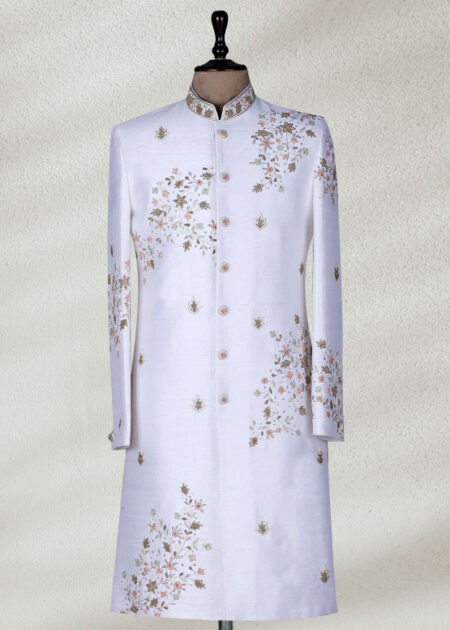 White Embroidered Wedding Sherwani