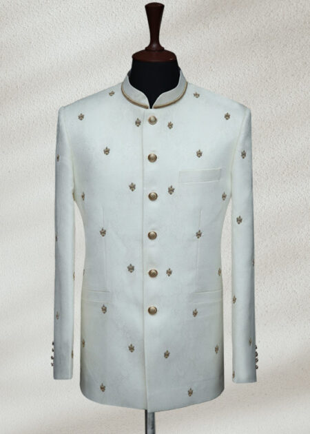 White Embroidered Prince Coat Solid Navy Blue Prince Coat