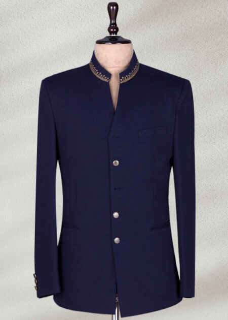 Buy Dark Blue Embroidered Prince Coat - Shameel khan
