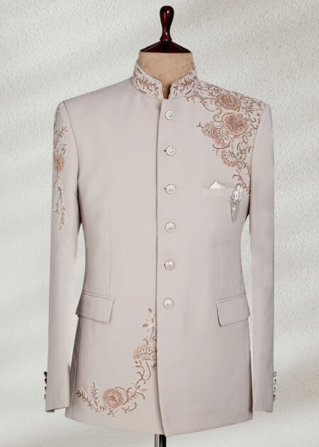 Beige Embroidered Price Suit White and Golden Embroidered Prince Suit