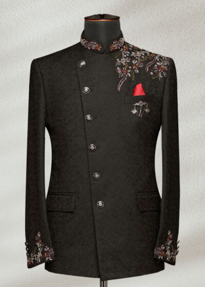 Buy Black Wedding Prince coat- Embroidered Side Cut style