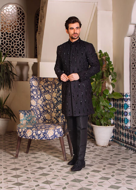 Black Bead Work Sherwani