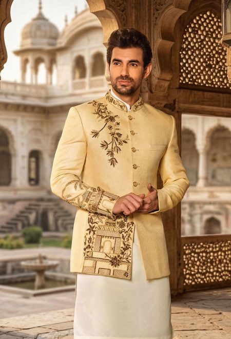 Off White Traditional Embroidered Prince Suit Off White Traditional Embroidered Prince Suit