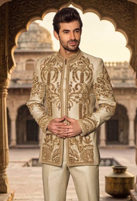 Cream Prince Suit with Golden Embroidery Cream Prince Suit