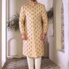 Classic Paisley Embroidered Sherwani Golden Self Texture Sherwani