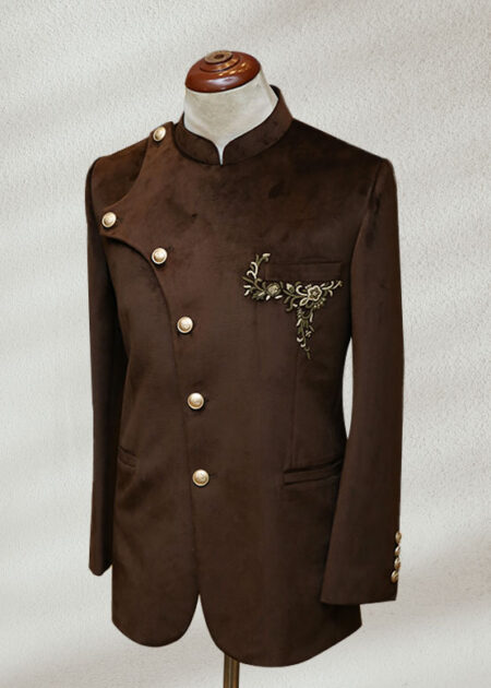 Luxury Brown Embroidered Prince Suit