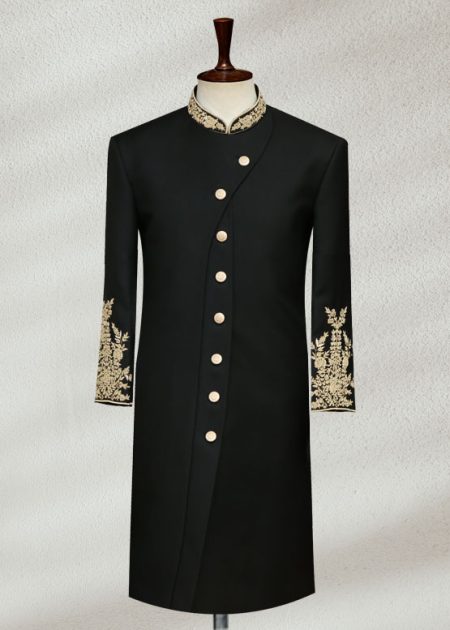 Modern Black Embroidered Sherwani Modern Black Embroidered Sherwani