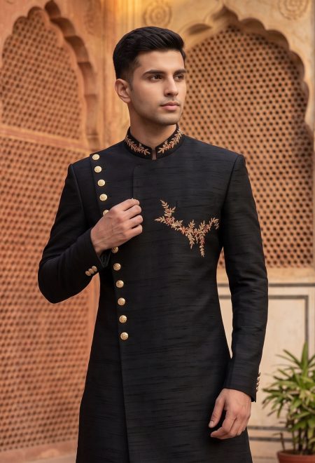 Stylish Angle Cut Jet Black Sherwani Angle Cut Jet Black Sherwani Stylish Angle Cut Jet Black Sherwani Angle Cut Jet Black Sherwani