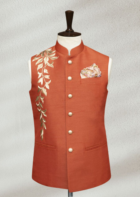 Orange Embroidered Waistcoat