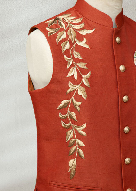 Orange Embroidered Waistcoat