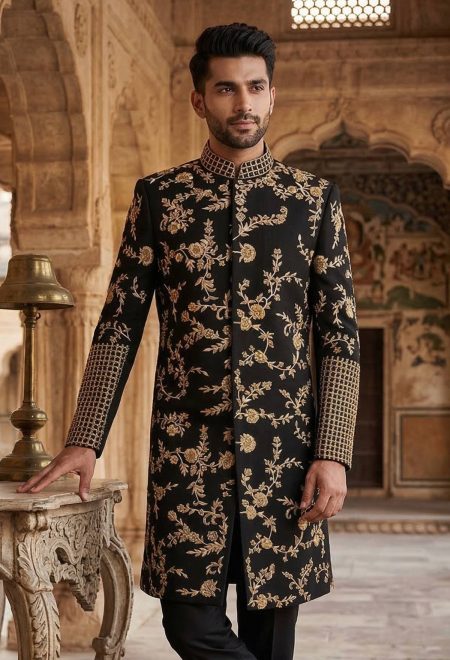 Royal Black and Golden Sherwani