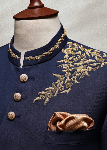Navy Blue Embroidered Prince Suit