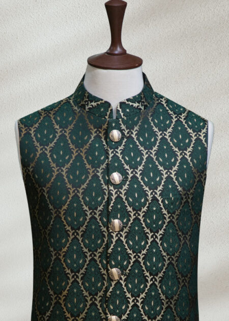 Customized Green Jamawar Waistcoat