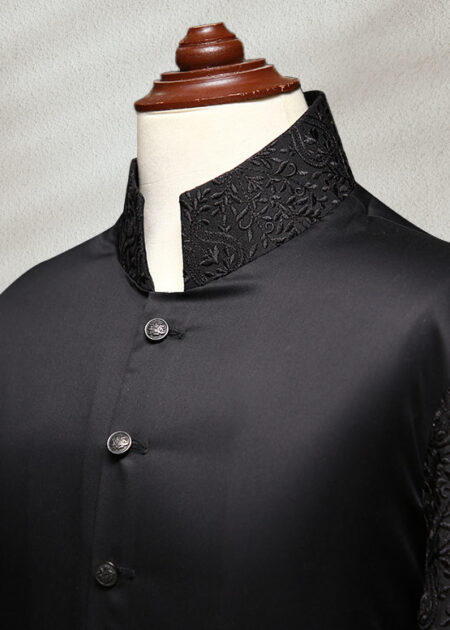 Black Embroidered Kurta For Men