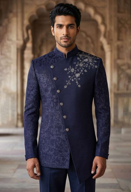 Midnight Blue Embroidered Prince Suit