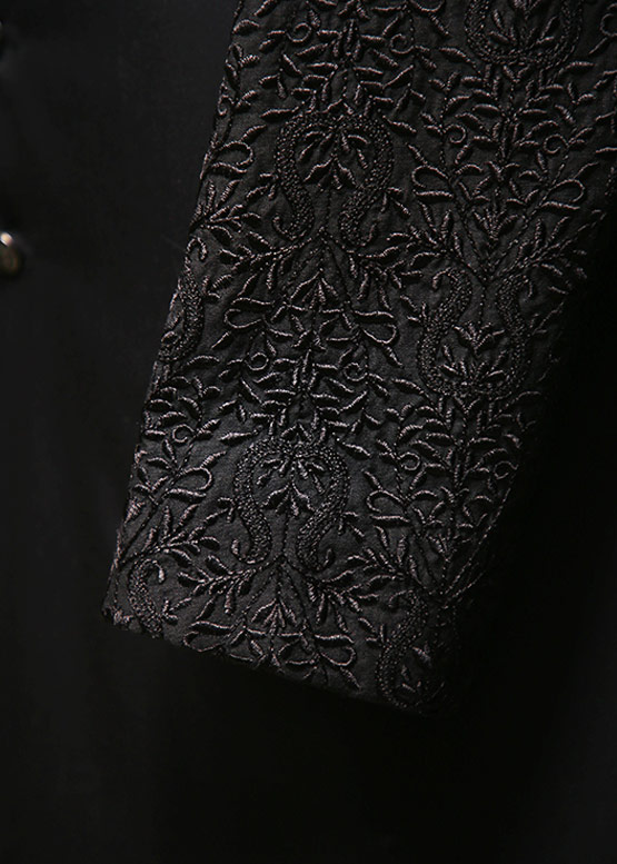 Black Embroidered Kurta For Men