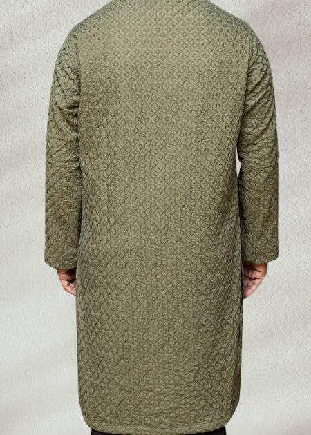 Olive colored Chikankari Kurta For Men