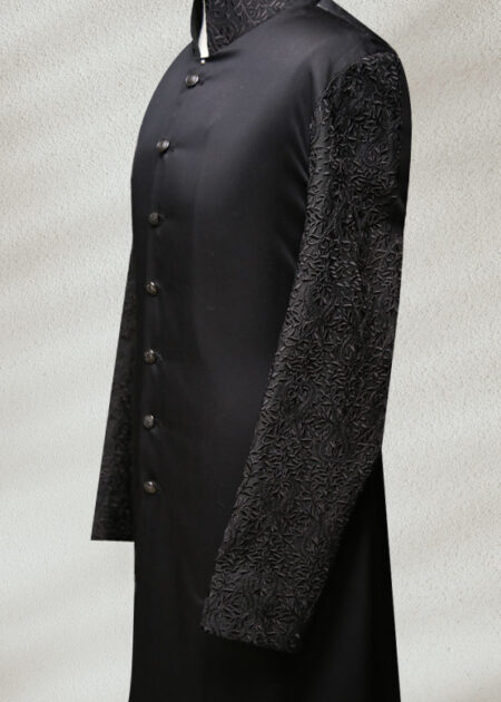 Black Embroidered Kurta For Men