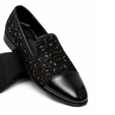Handmade Black Embroidered Loafer Coal Black Loafer Handmade Black Embroidered Loafer Coal Black Loafer