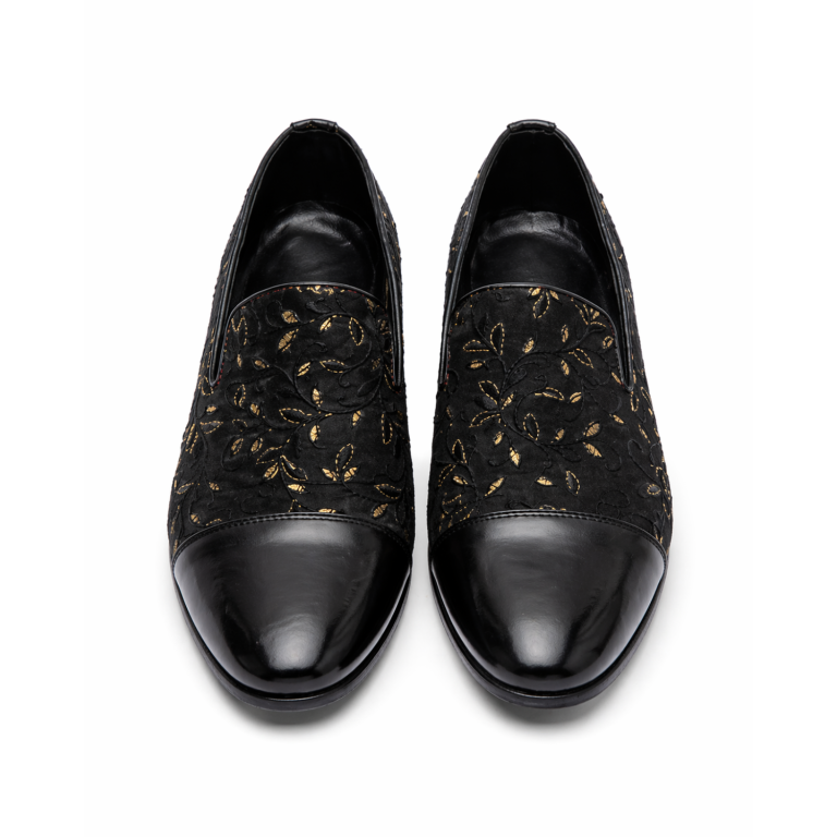 Handmade Black Embroidered Loafer