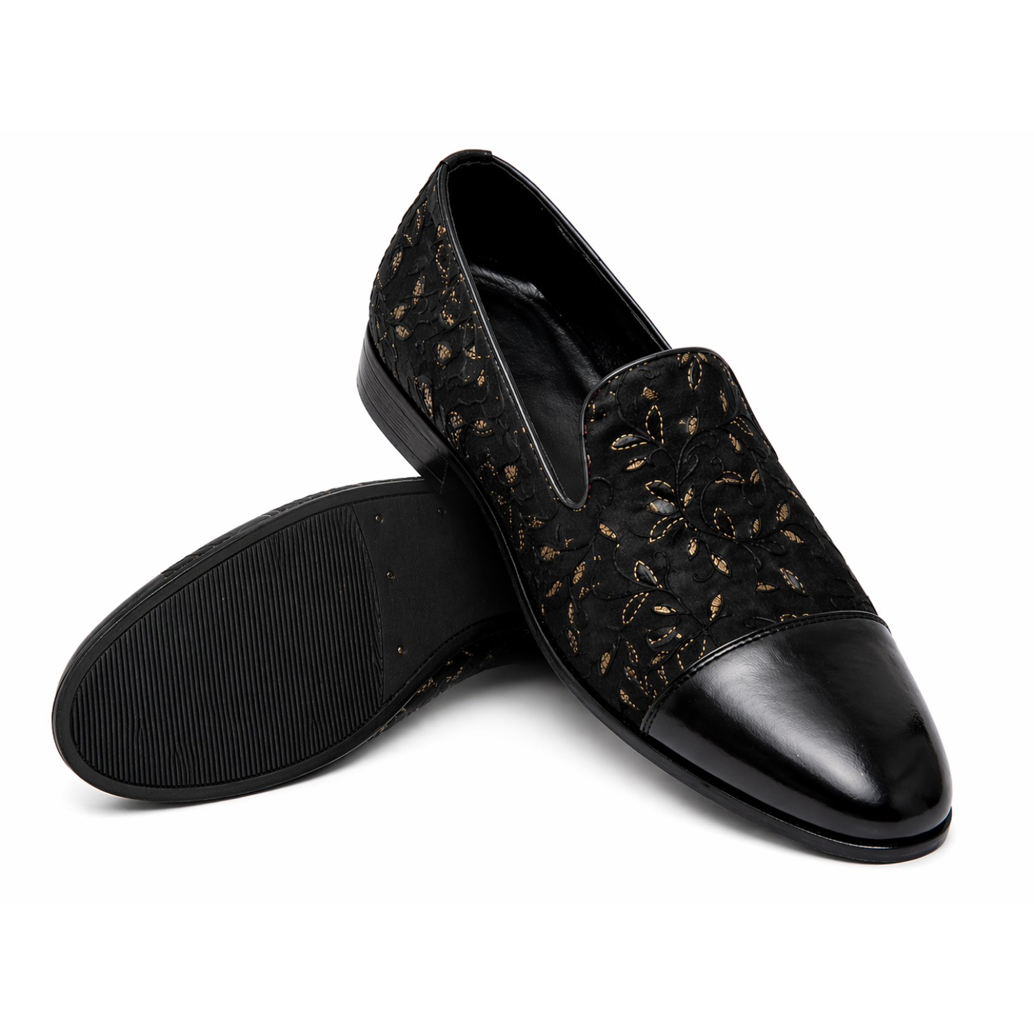 Handmade Black Embroidered Loafer1 Handmade Black Embroidered Loafer Coal Black Loafer