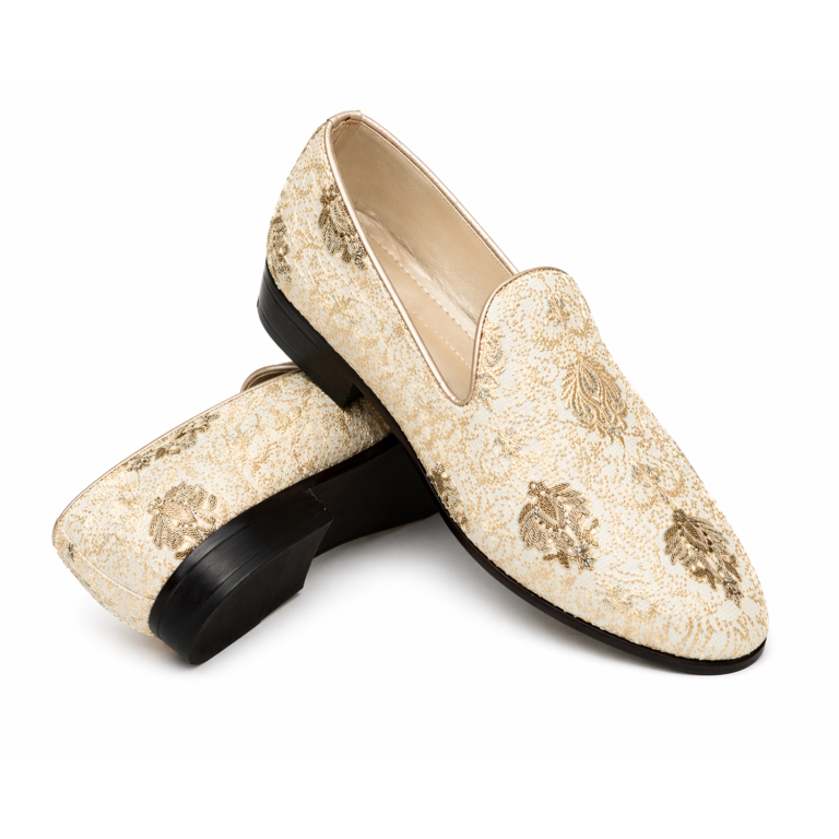 Handmade Cream Embroidered Loafer