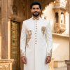 Luxury White Embroidered Sherwani Off White Sherwani for groom