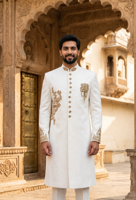 Luxury White Embroidered Sherwani