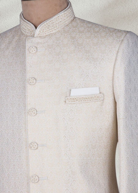 Off-White Resham Embroidered Silk Sherwani