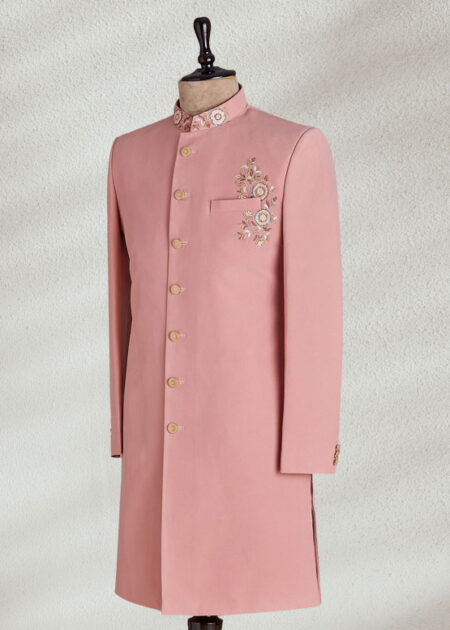 Rose Pink Resham Embroidered Sherwani
