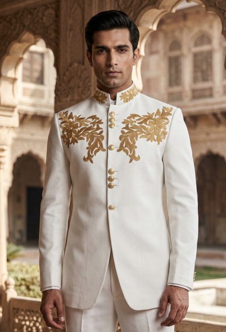 White Prince Coat With Golden Embroidery White Prince Coat With Golden Embroidery