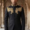 Black Prince Coat With Golden Embroidery Midnight Blue Embroidered Prince Suit