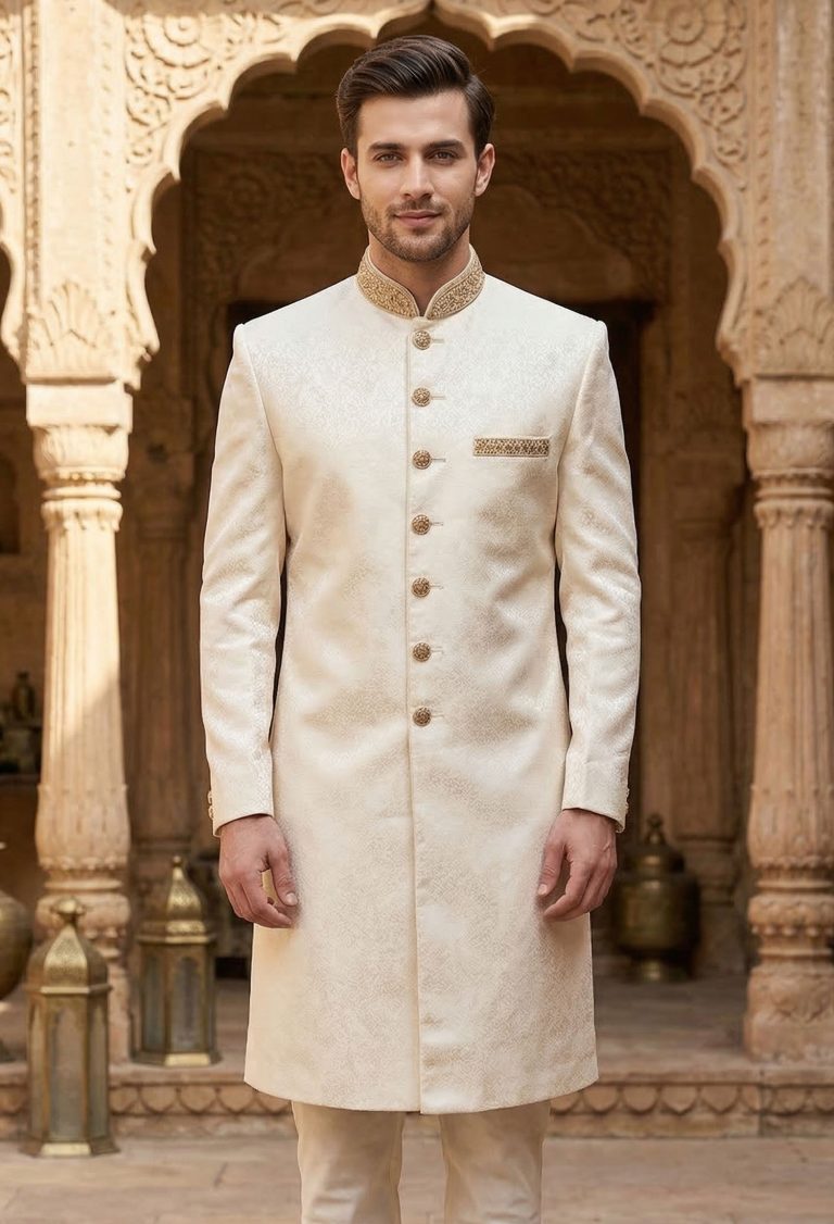 Pearl White Embroidered Sherwani