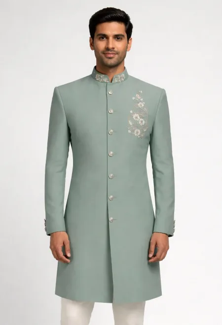 Pastel Green Embroidered Wedding Sherwani