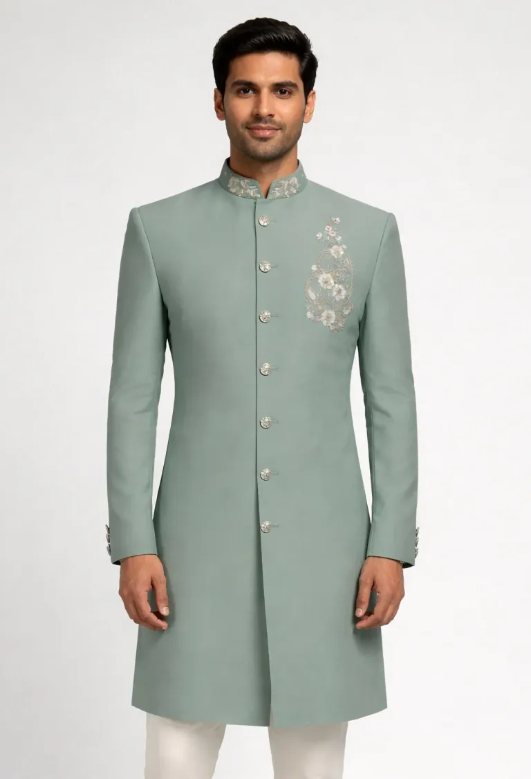 Pastel Green Embroidered Wedding Sherwani