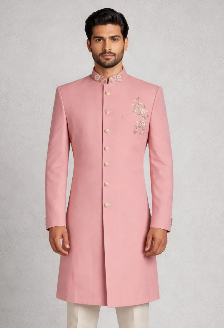 Rose Pink Resham Embroidered Sherwani Sherwani In Rose Pink Color Rose Pink Resham Embroidered Sherwani