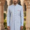 Pastel Blue Cutdana Wedding Sherwani