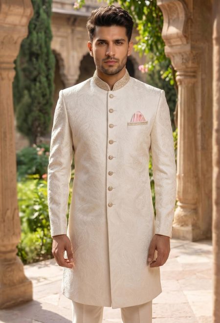 Off White Zardosi Embroidered Sherwani for Men