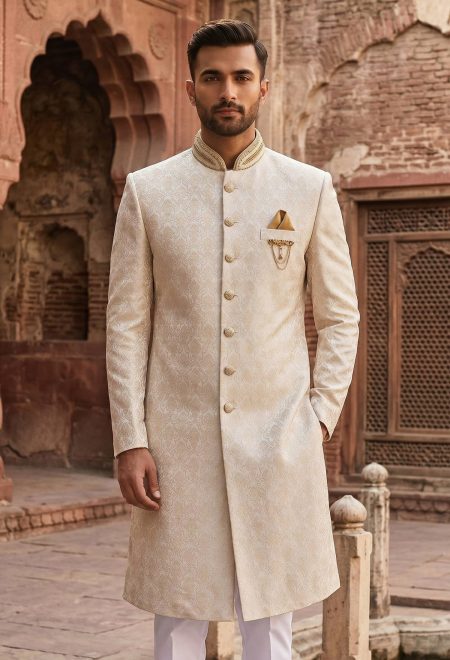 Ivory Sherwani with Embroidery for Barat