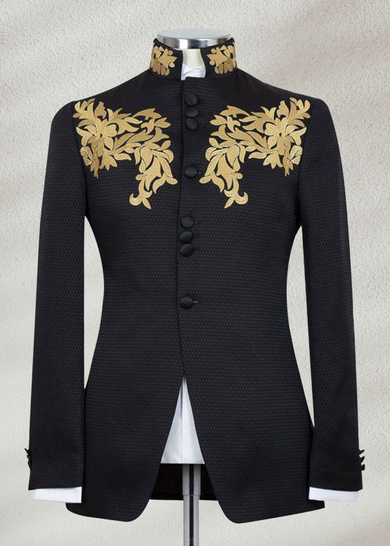 Black Black Prince Coat With Golden Embroidery Black Prince Coat With Golden Embroidery