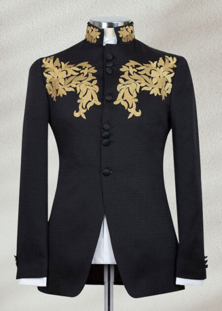 Black Prince Coat With Opulent Golden Embroidery
