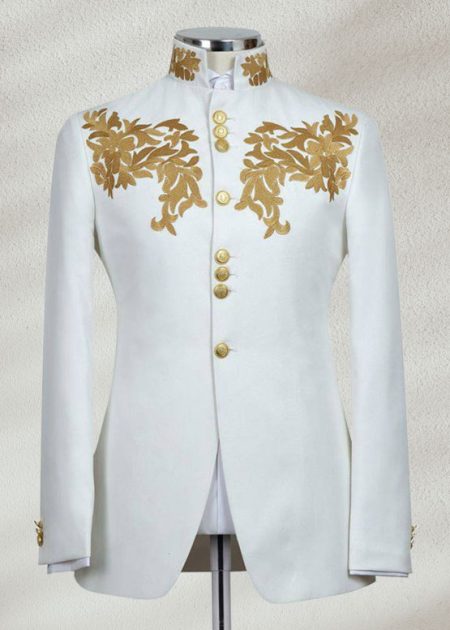 White Prince Coat With Golden Embroidery White Prince Coat With Golden Embroidery
